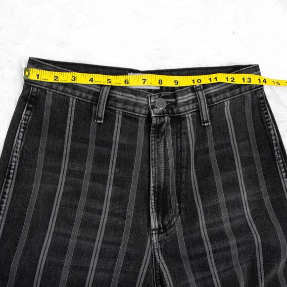 Boyish Womens Black Striped High Waisted Flare Crop Jeans Size 26 Raw Hem Darcy - Picture 12 of 16